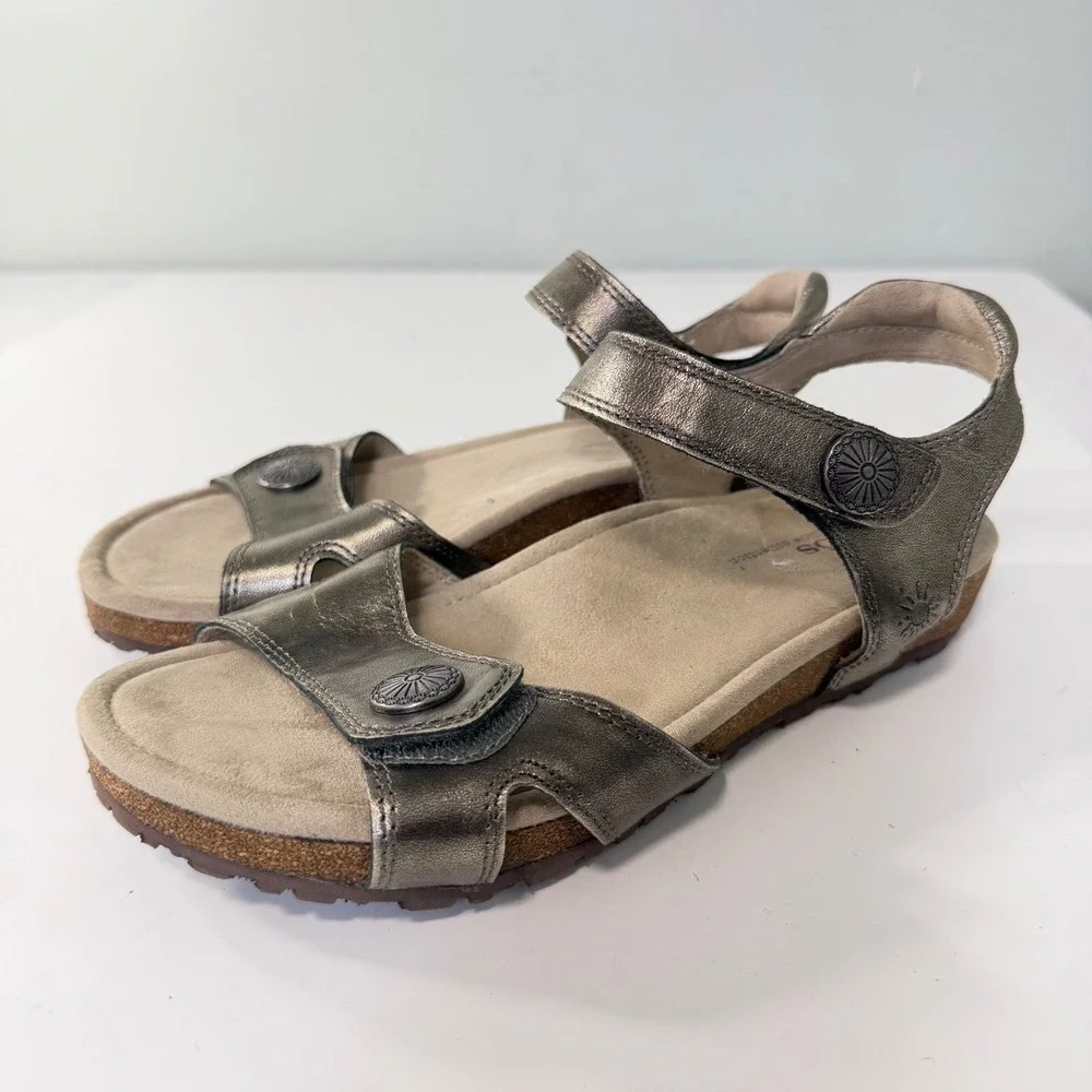 Taos Louise Metallic‎ Pewter Leather Comfort Sandals Red Willow Collection US 7